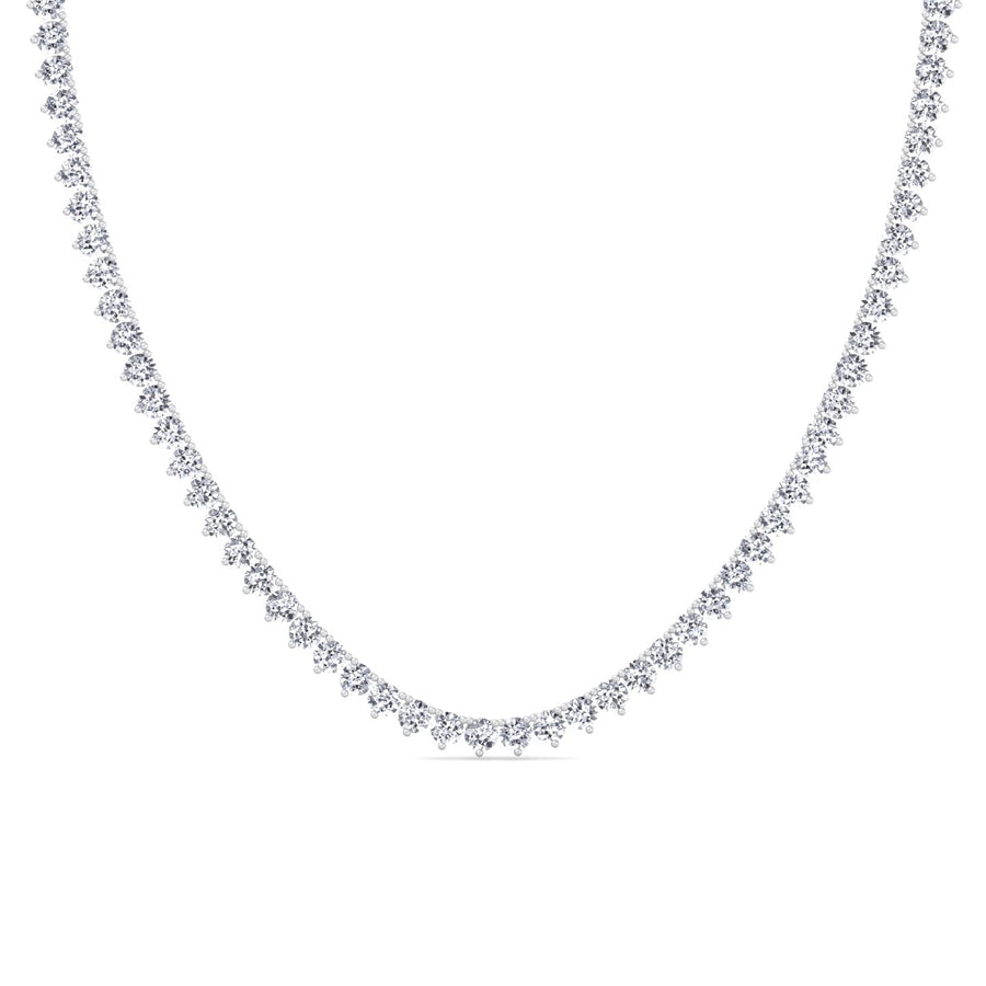 Three prong round lab grown diamond tennis necklace in white gold