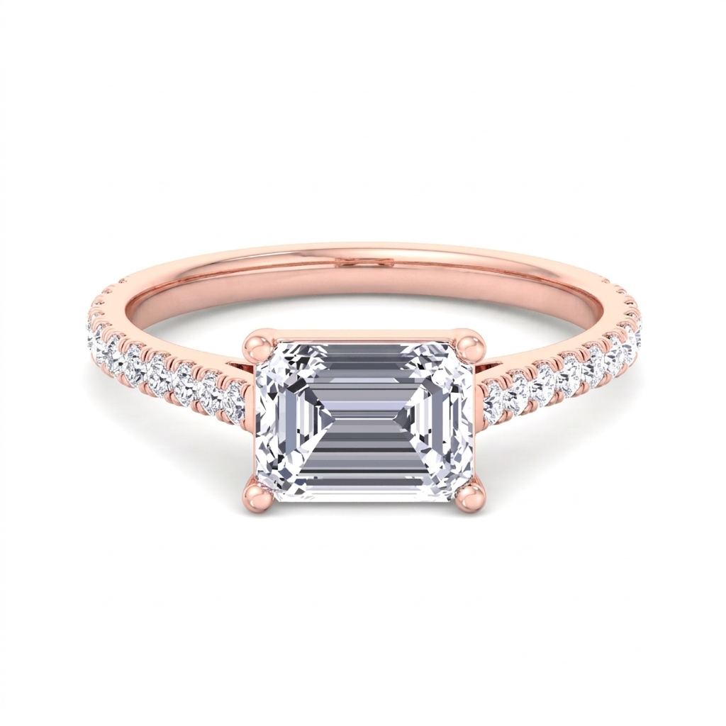 Costa engagement ring side profile showing the east-to-west setting and band