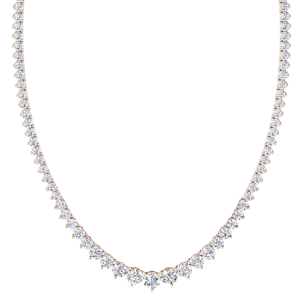 Three prong graduated round lab grown diamond tennis necklace in rose gold