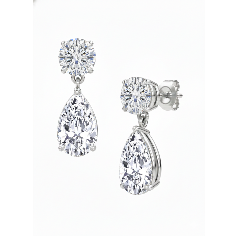 Marea pear and round diamond drop earrings in white gold