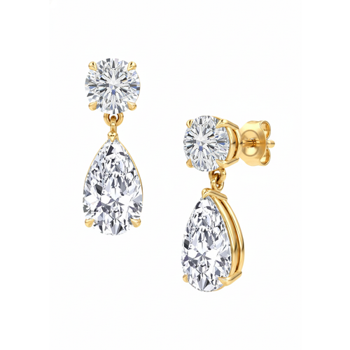 Marea pear and round diamond drop earrings in yellow gold