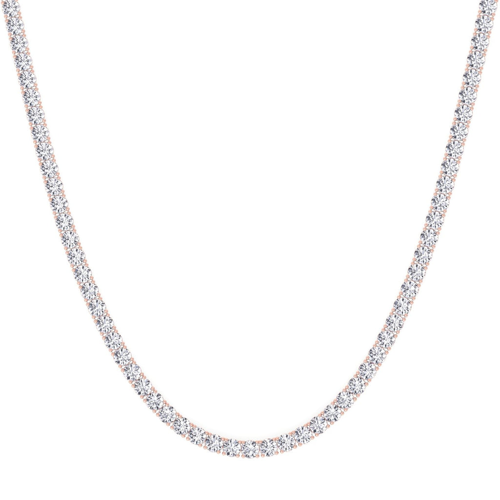Four prong round natural diamond tennis necklace in rose gold