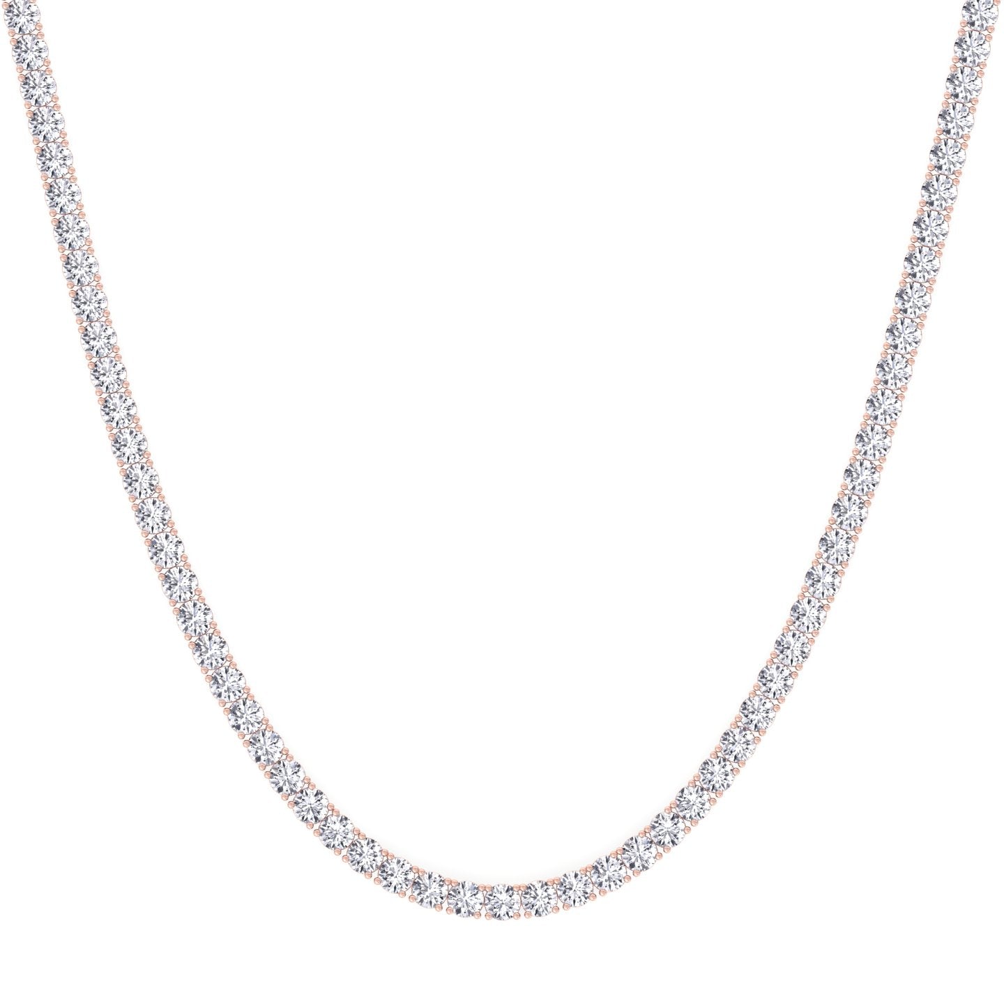 Four prong round lab grown diamond tennis necklace in rose gold
