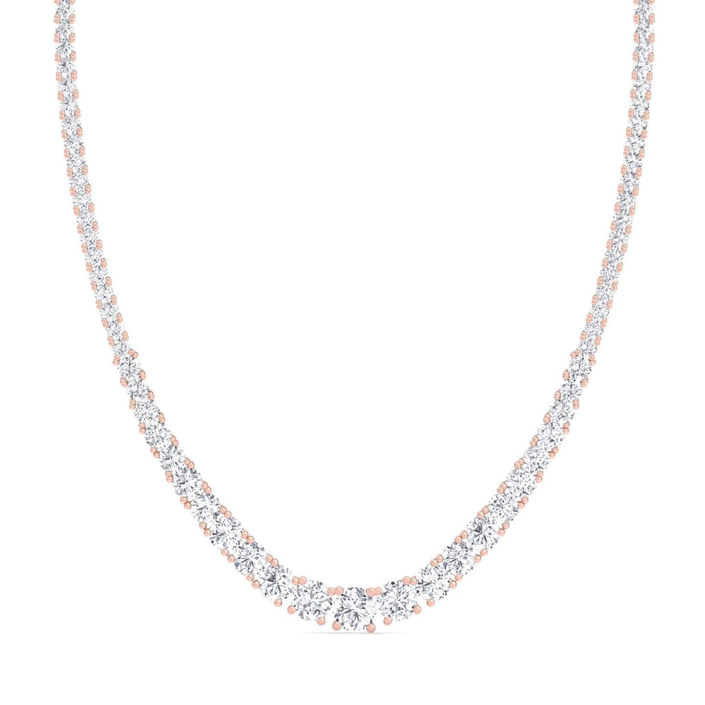 Four prong graduated round natural diamond tennis necklace in rose gold