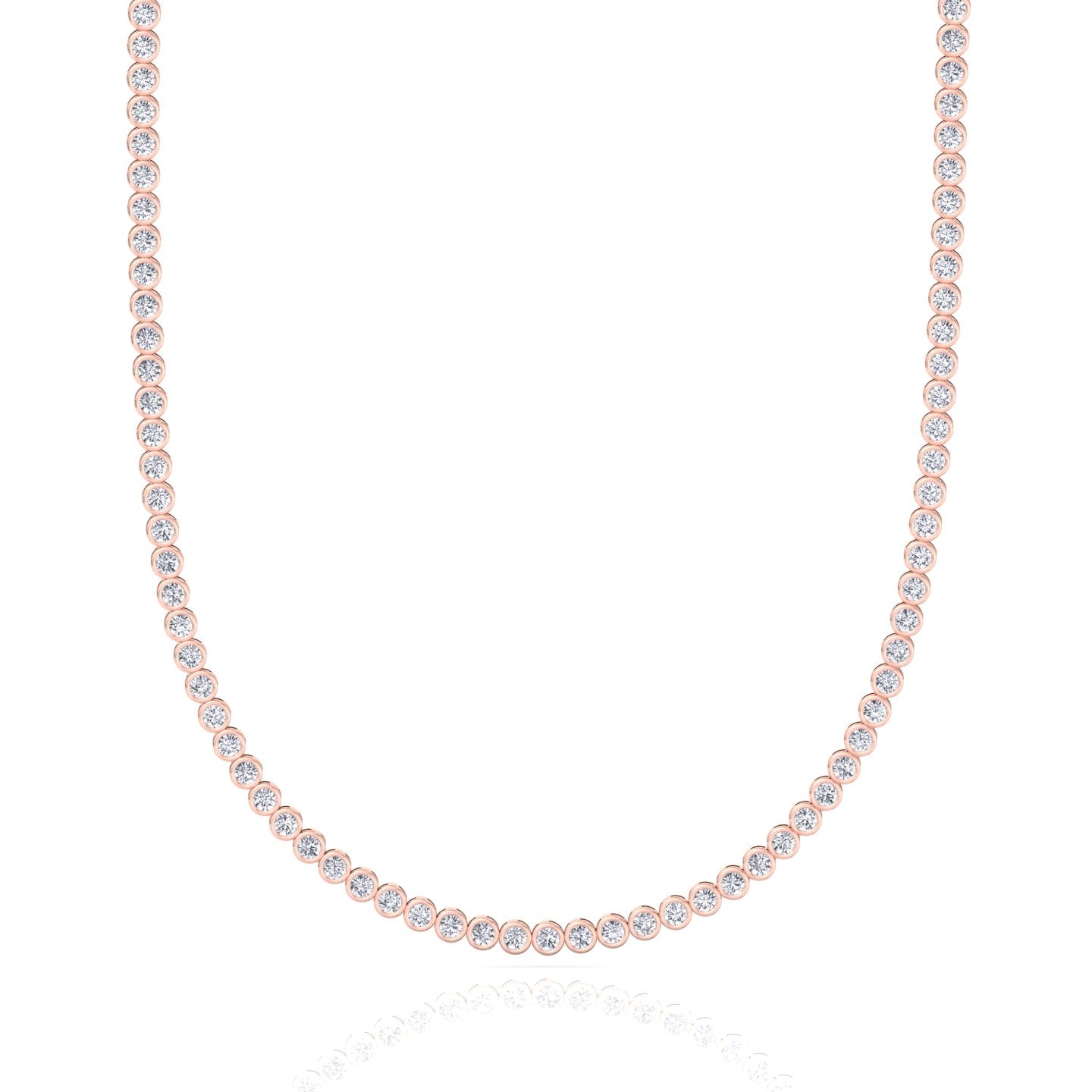 Bezel set round natural diamond tennis necklace in rose gold