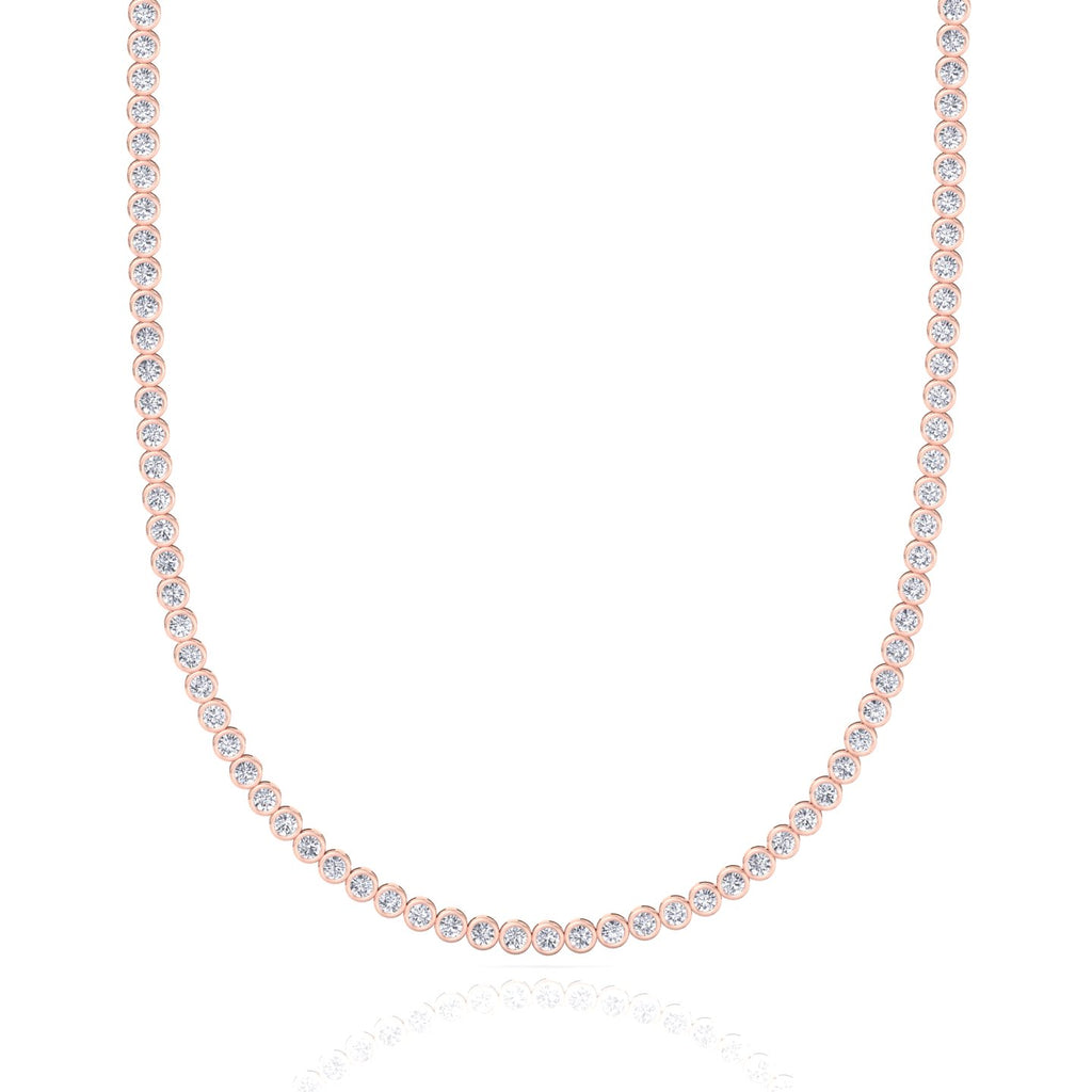 Bezel set round lab grown diamond tennis necklace in rose gold