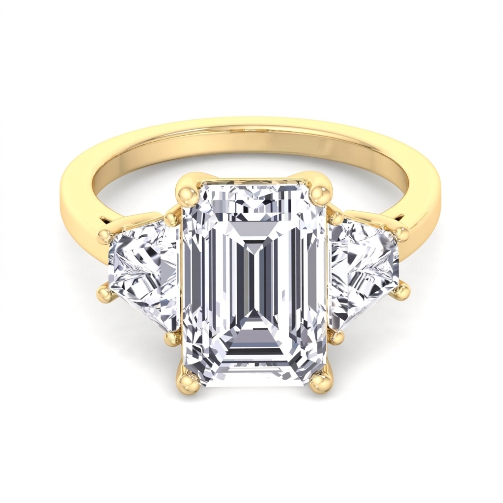 Vela three-stone engagement ring in yellow gold