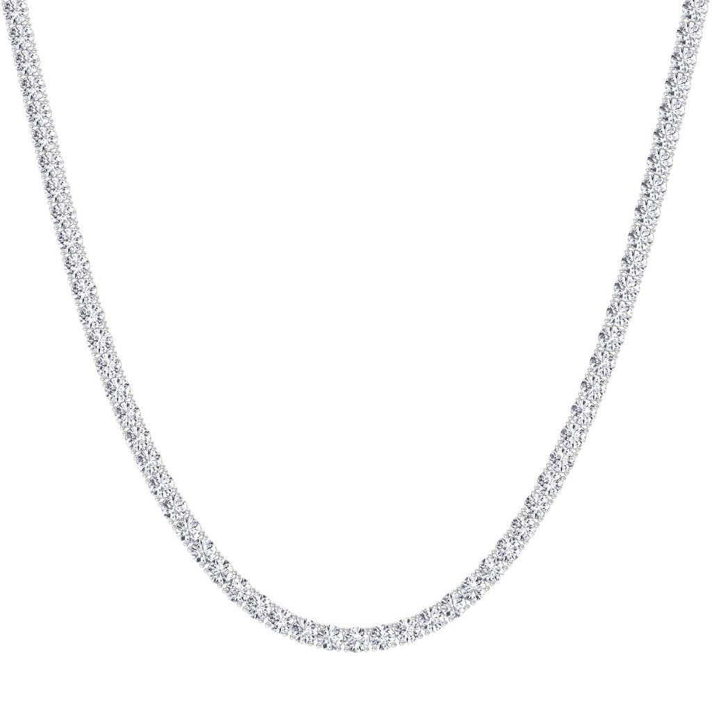 Four prong round natural diamond tennis necklace in white gold
