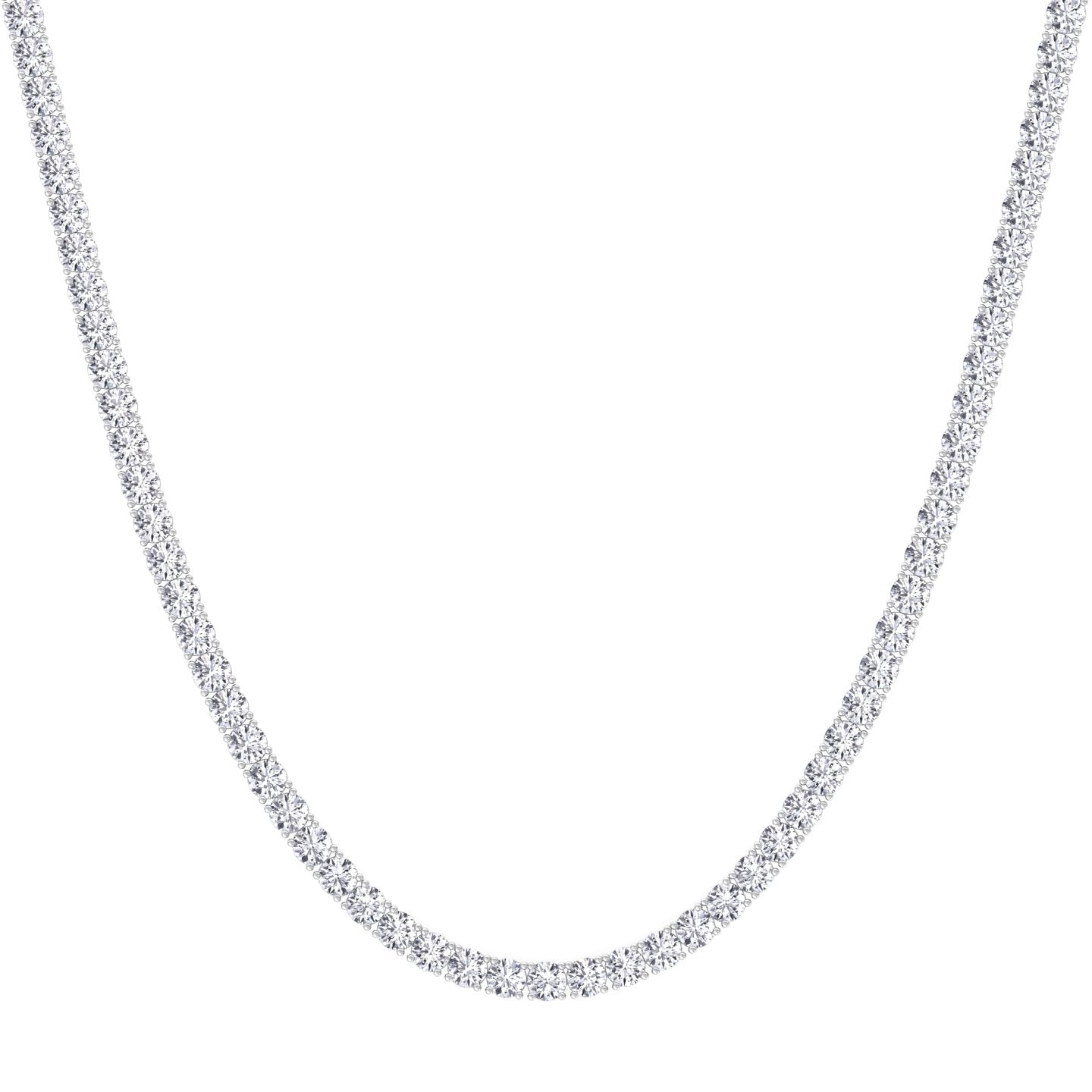 Four prong round natural diamond tennis necklace in white gold