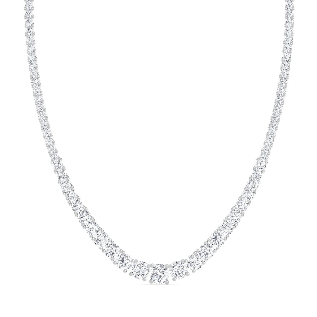 Four prong graduated round natural diamond tennis necklace in white gold