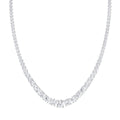 Four prong graduated round natural diamond tennis necklace in white gold