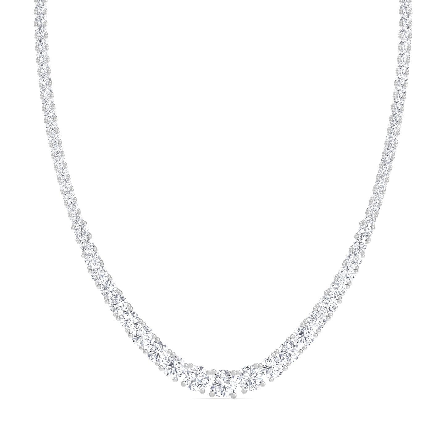 Four prong graduated round lab grown diamond tennis necklace in white gold