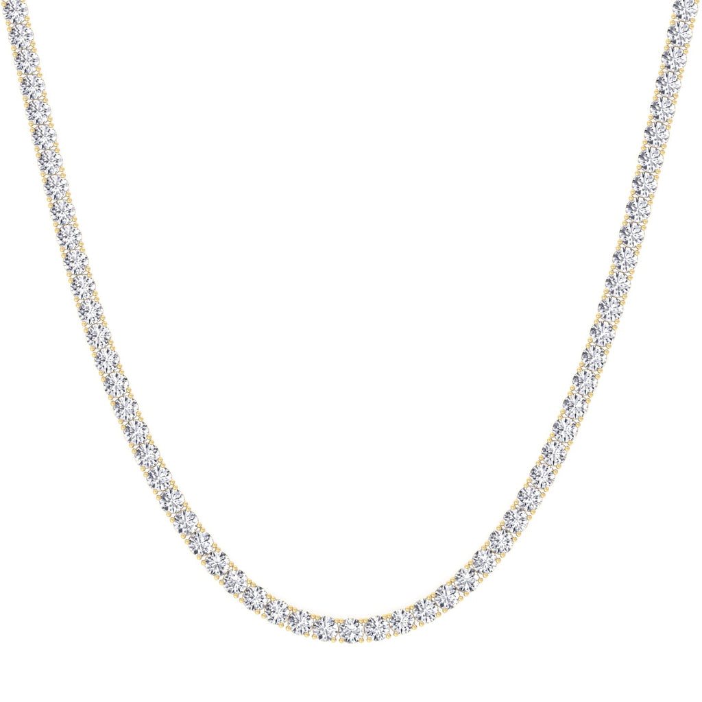 Four prong round natural diamond tennis necklace in yellow gold