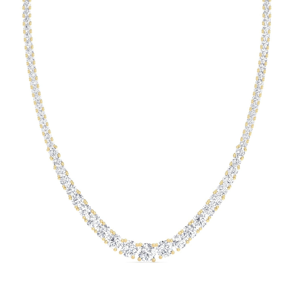 Four prong graduated round lab grown diamond tennis necklace in yellow gold