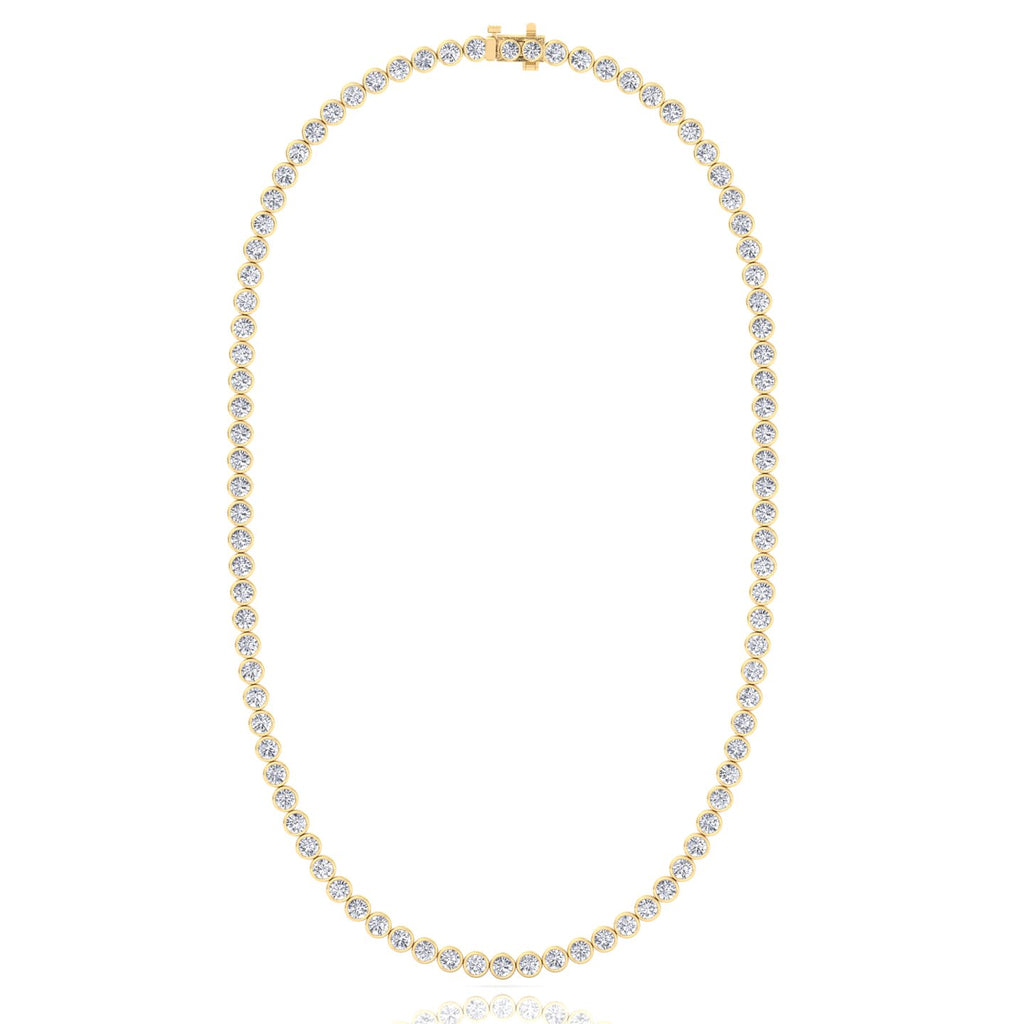 Bezel set round natural diamond tennis necklace in yellow gold